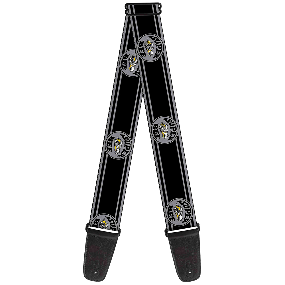 Dodge Guitar Strap, Super Bee Logo Stripes Black Gray Yellow White, 2 Inches Wide