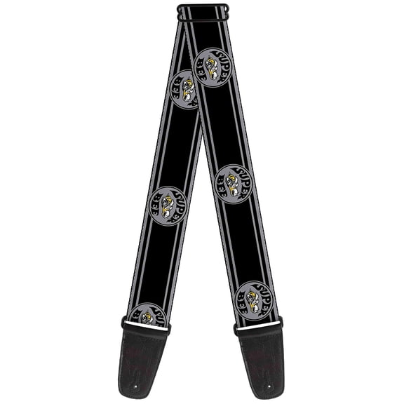 Dodge Guitar Strap, Super Bee Logo Stripes Black Gray Yellow White, 2 Inches Wide