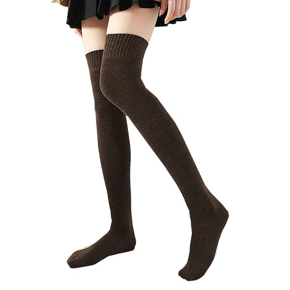 Xfvqtps Womens Thigh High Socks Long Tube Over Knee Length Plush Lining Solid Color Thick Insulation Loop Thigh Socks Brown