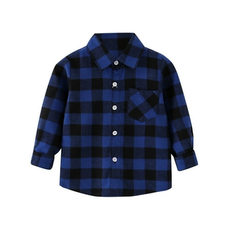 

ZHAGHMIN Kids Toddler Flannel Jacket Plaid Long Sleeve Lapel Button Down Shacket Baby Boys Girls Shirt Top Coat Outwear Size130 Fall Outfits Baby Girl Blue