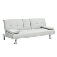 thumbnail image 6 of CoSoTower Sofa Bed with Armrest Two Holders Wood Frame, Stainless Leg, Futon White Pvc, 6 of 9