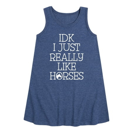 

Instant Message - Idk I Like Horses - Toddler & Youth Girls A-line Dress