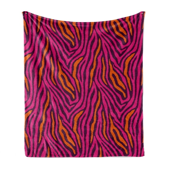 Safari Soft Flannel Fleece Blanket, Zebra Design Wild Colors Repetitive Pattern Hand Drawn Like Stripe Like Marks, Cozy Plush for Indoor and Outdoor Use, 50" x 60", Pink Plum Orange, by Ambesonne
