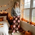 thumbnail image 4 of Fabrcox Halloween Pajama Pants Women Flannel Funny Ghost Pumpkin Cat Lounge Pants for Women Comfy Fall Winter Warm Wide Leg Sleep Pants for Women, 4 of 6