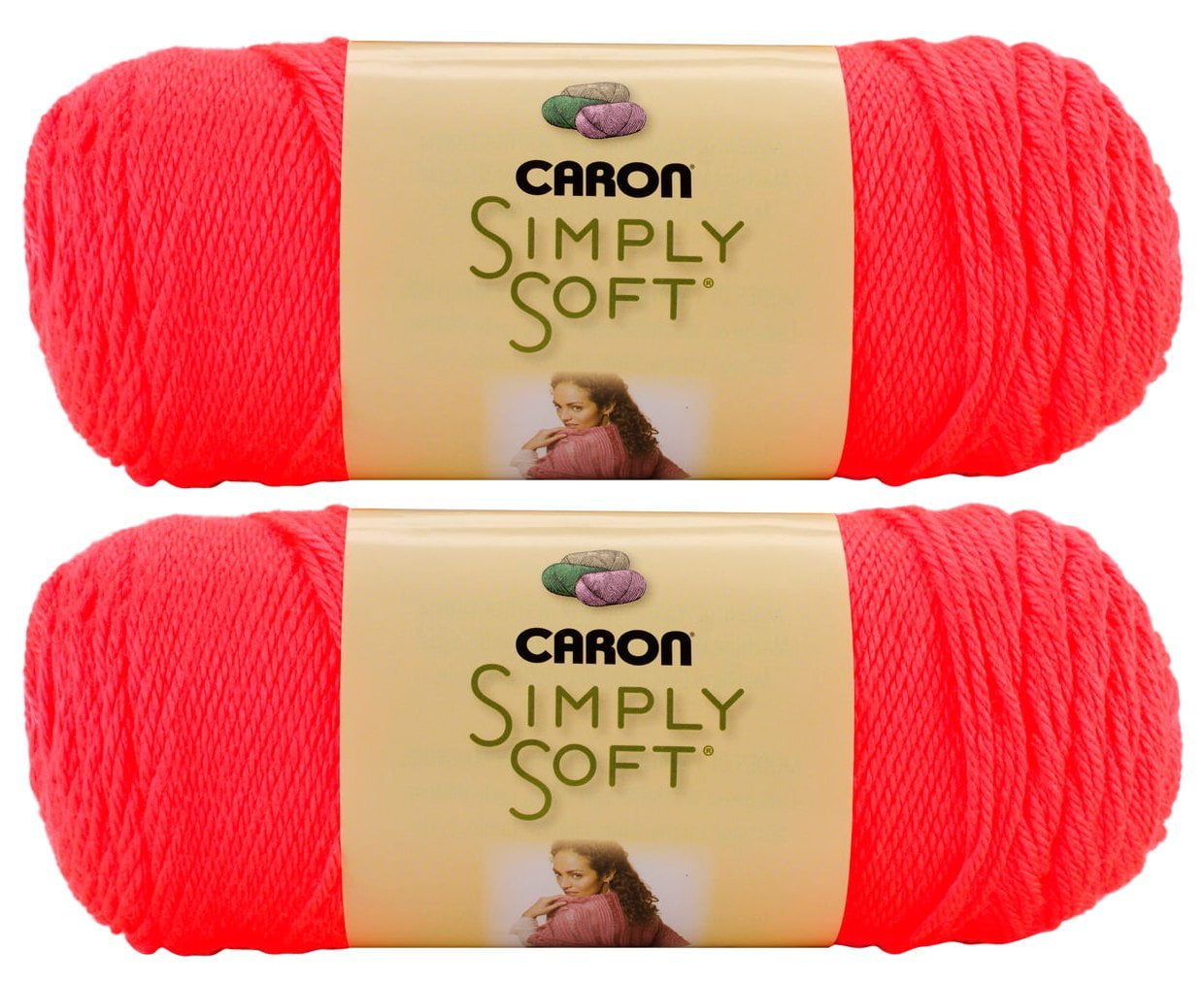 Bulk Buy Yarn Solids (2pack) (Neon Coral), 2 skeins of Caron simply