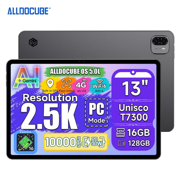 Alldocube iPlay 70 Max Pro 13 in Tablet, 128GB, Android 16, Wi-Fi, LTE, Gray