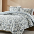 thumbnail image 2 of Lush Decor Lillian Block Print Reversible Comforter 3 Piece Set Full/ Queen Blue & Sage - Floral Bedding Set - Blue Comforter - Vintage Cottage Decor, 2 of 10