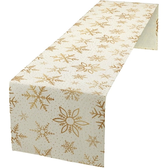 Snow Table Runner Gold Snowflake Pattern Table Runner Table Cloth Decoration Dresser Garden Farmhouse Wedding Party Vacation Dinner Home 13x36 inches