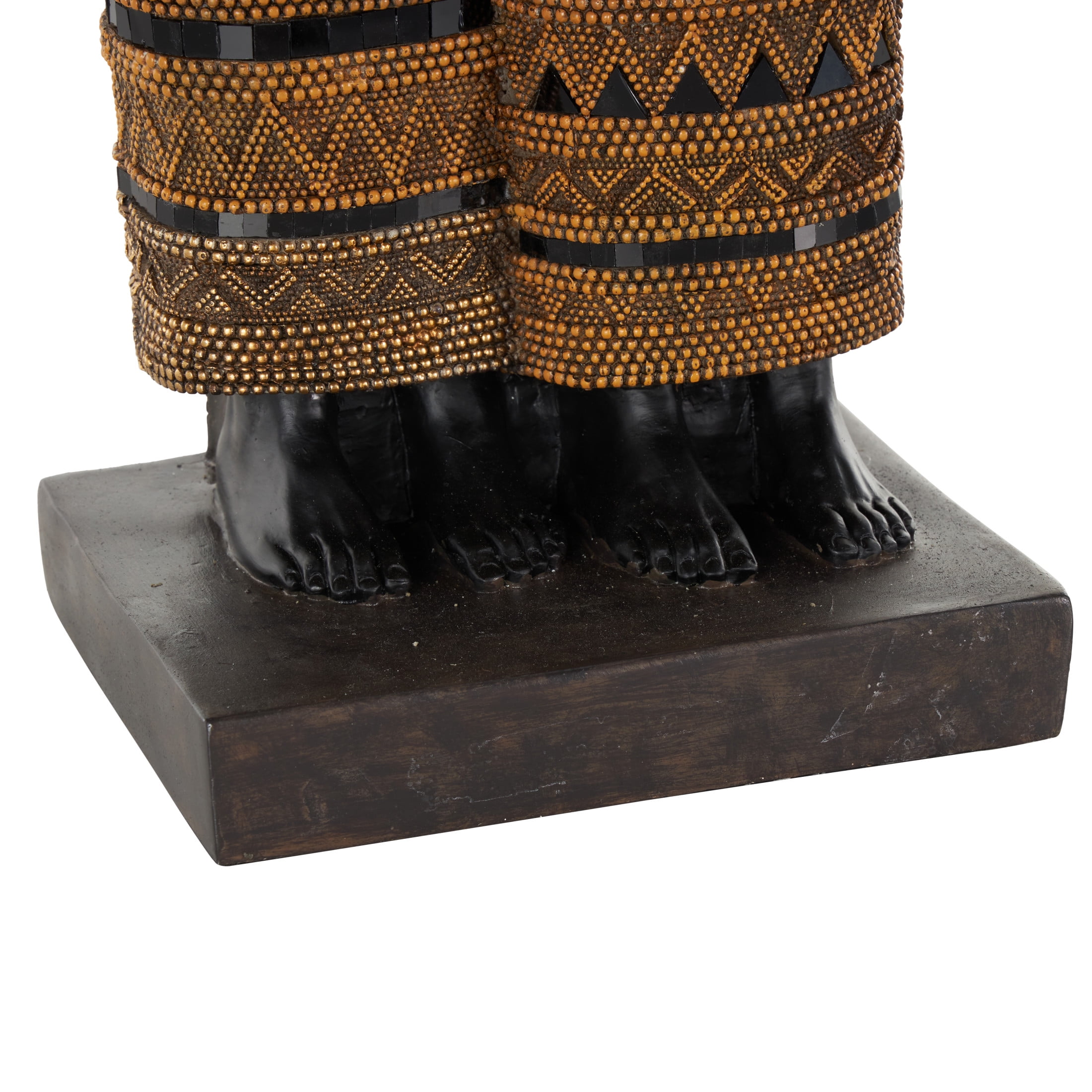 9" x 31" Black Resin Tall African Family Sculpture with Gold Jewels, by DecMode
