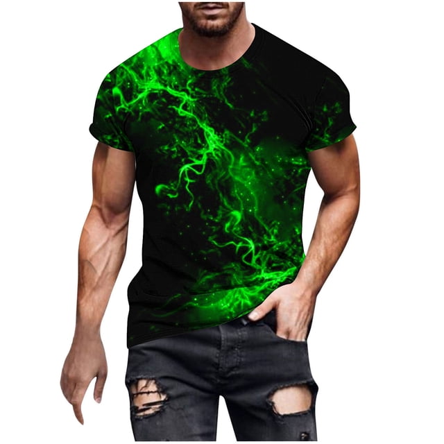 KIHOUT Liquidation T-shirts à Manches Courtes en Mélange de Coton pour Hommes, Col Rond, T-shirt Imprimé Graphique Complet, T-shirts de Sport pour Hommes, Évacuation de l'Humidité