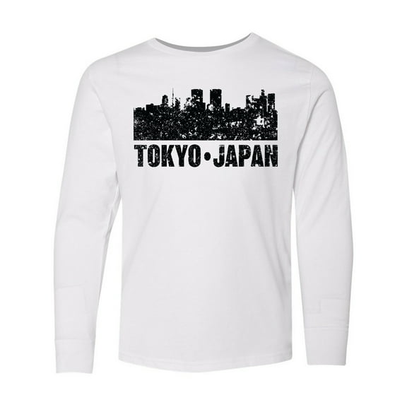 Inktastic Tokyo Japan City Skyline with Grunge Long Sleeve Youth T-Shirt