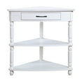 thumbnail image 3 of Lisonu 34" Corner Table with Drawer, 3-Tier Triangle End Table for Small Spaces, Wood Console Side Table with Solid Rubber Wood Legs for Living Room, Entryway, Milk White, 3 of 12