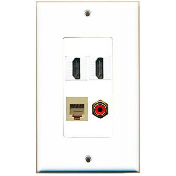 RiteAV - 2 Port HDMI 1 Port RCA Red 1 Port Phone RJ11 RJ12 Beige Wall Plate Decorative