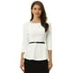 thumbnail image 1 of Blusa Peplum de trabajo elegante Allegra K con cinturón de manga 3/4 y cuello redondo Blanco M, 1 of 6