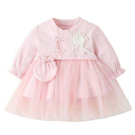 

Baby Girls Dress Solid Color Winter Lace Long Sleeve Warm Thick Mesh Princess Toddler Cute Cartoon Soft Trendy Spring Summer Casual Gifts To Child Girls Clothes