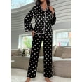 thumbnail image 4 of Women Valentine's Day Pajamas Set Long Sleeve Love Printed Satin PJ Sets Button-Down Pajama Sleepwear Loungewear, 4 of 7