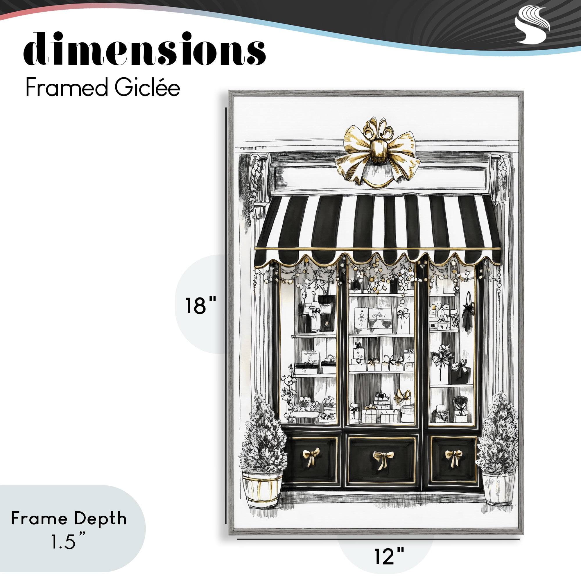 Stupell Industries Striped Paris Shop Facade Gray Framed Giclee Art, design by Petal Prints Design