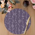 thumbnail image 3 of Vintage Lines Round 15 Inch Placemats Set of 4, White Lines Abstarct Minimalist Art Purple HeatResistant Non Slip Place Mats for Dining Table, Wipeable Braided Kitchen Table Mats for Housewarming, 3 of 9
