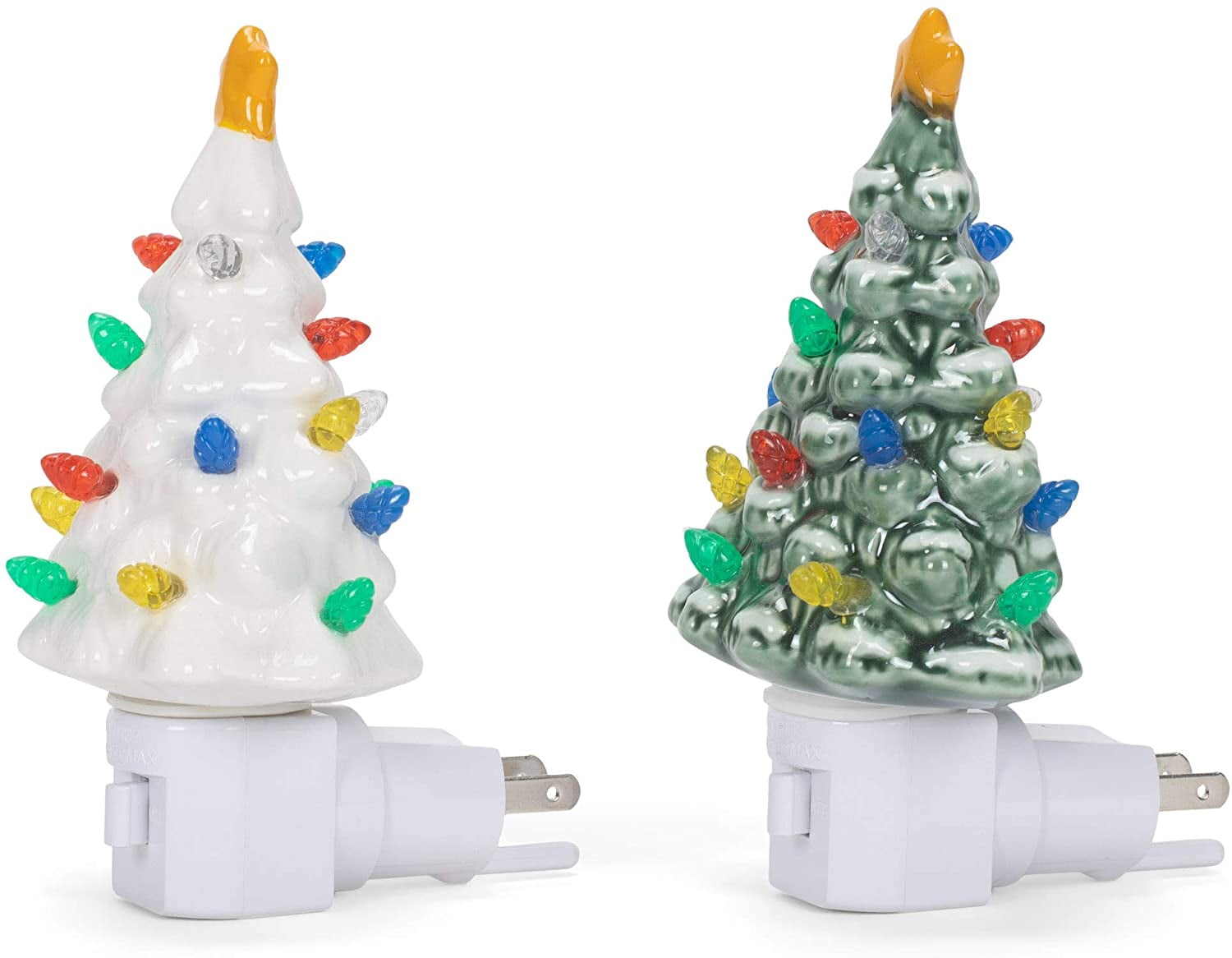 Ceramic Nostalgic Light Up Christmas Tree Night Lights Set of 2