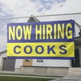 thumbnail image 2 of Now Hiring Cooks 13 oz Heavy Duty Vinyl Banner Cook Jobs Available Line Cook Help Wanted Sign for Business Advertising Indoor/Outdoor Single-Sided with Metal Grommets (4x8 ft, Bl & Ye), 2 of 6