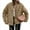 Khaki, variant on Fall Winter Collarless Women Casual Crewneck Zipper Coat Lightweight Quilted Jacket