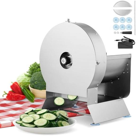 Cavlhils Electric Vegetable Slicer, 0-13mm Thickness Adjustable Commercial Slicer Machine, Convertible to Manual, Stainless Steel Food Cutter Slicing Machine, Large Feed Port for Potato, Tomato