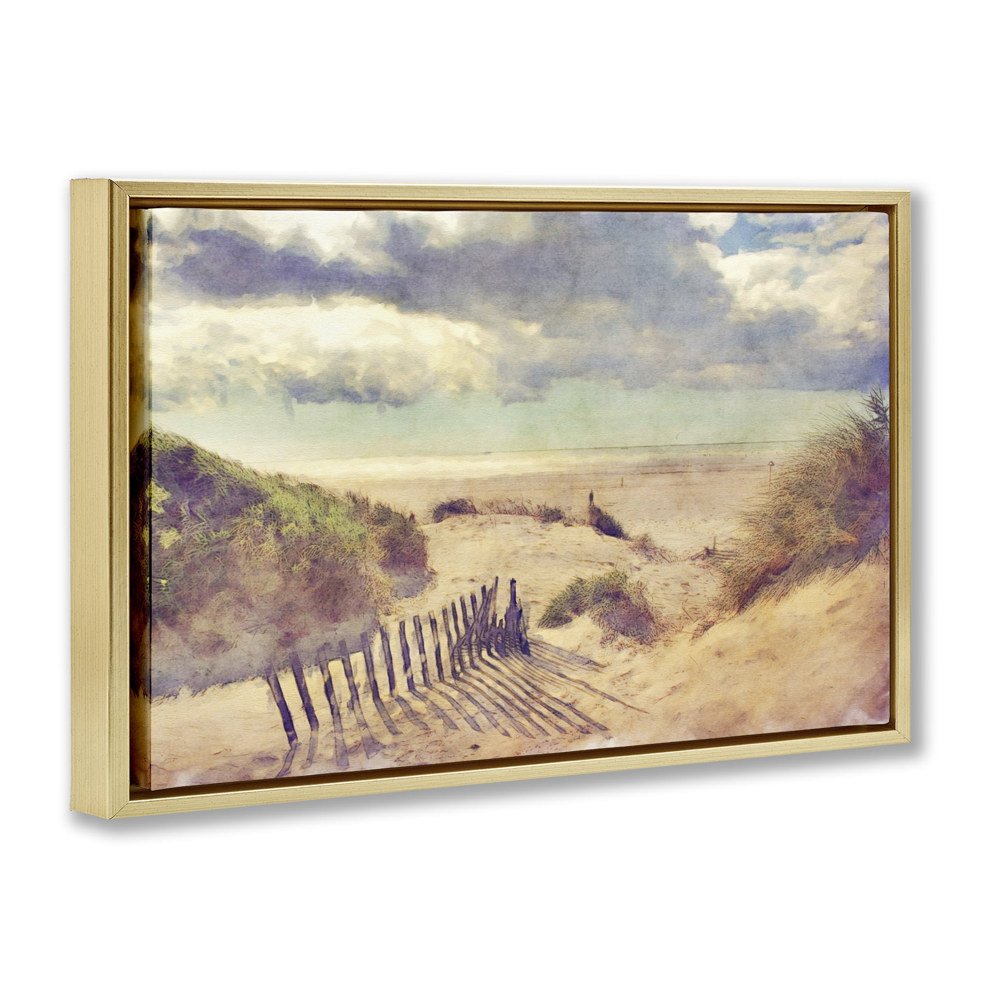 Stupell Industries Golden Sands Beach Landscape & Nature Painting Gold Floater Framed Canvas Art Print Wall Art, 31 x 21