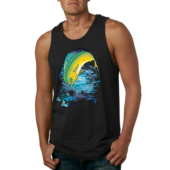 Mahi-Mahi Fish Catching Small Fish Animal Lover Mens Graphic Tank Top, Black, Small