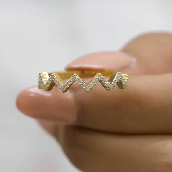 Jewelegant 0.22 TW Round Moissanite Wedding Band - Zig Zag Moissanite Diamond Half Eternity Band - Matching Anniversary Gift Ring for Women