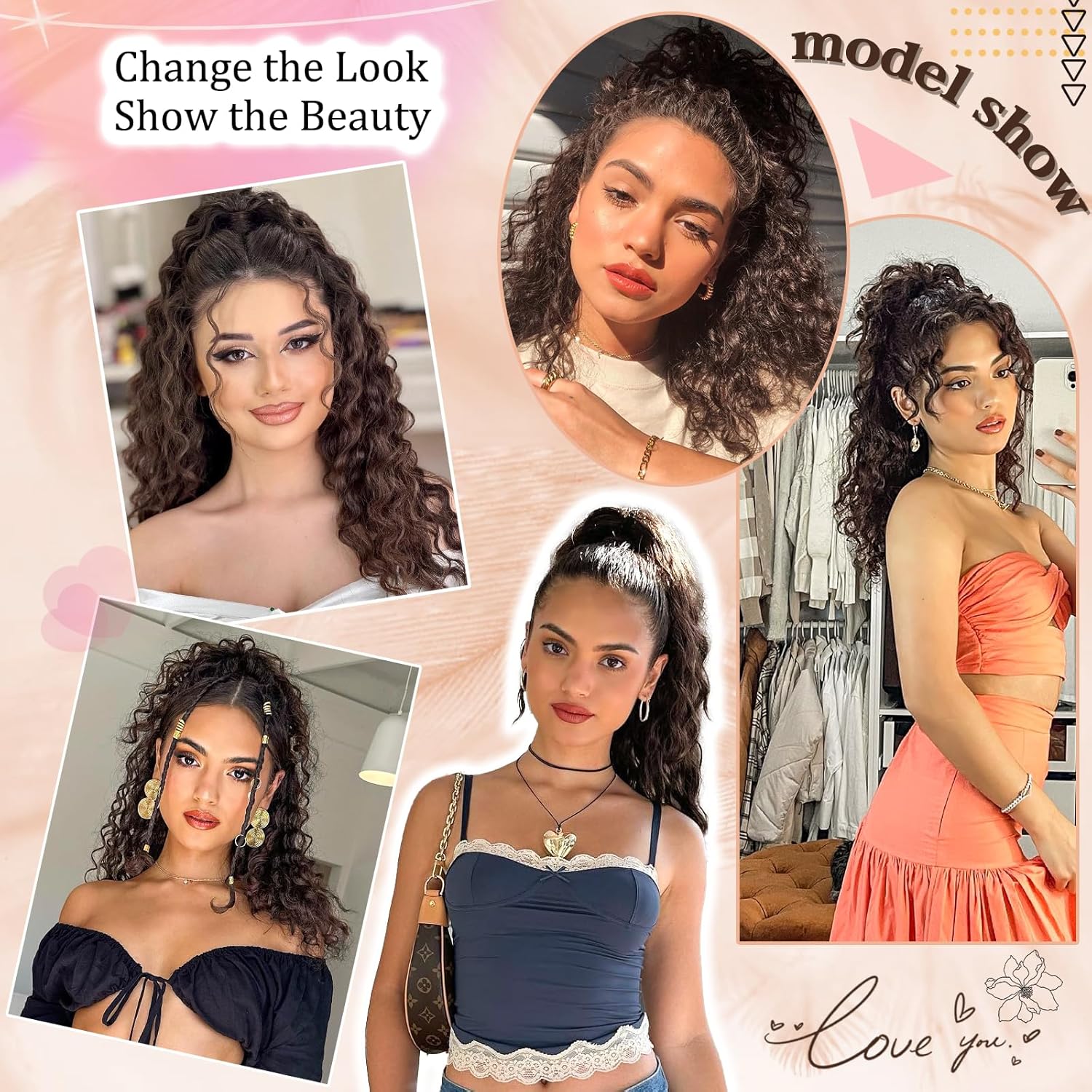 Curly Drawstring Ponytail, Dark Brown Synthetic Hair Extension, 20 Inch Long Curly Wavy Clip-in Ponytail for Women