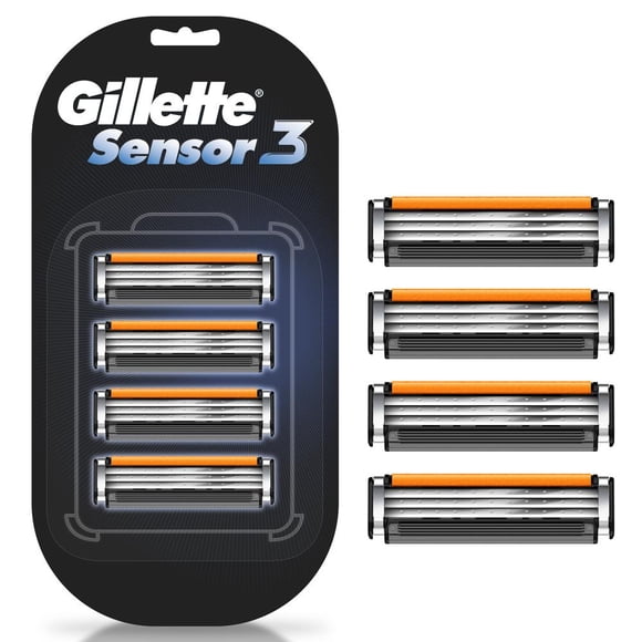 Repuesto de Rastrillo Gillette Sensor3 con 3 Hojas para Rasurar la Barba, 4 pzas
