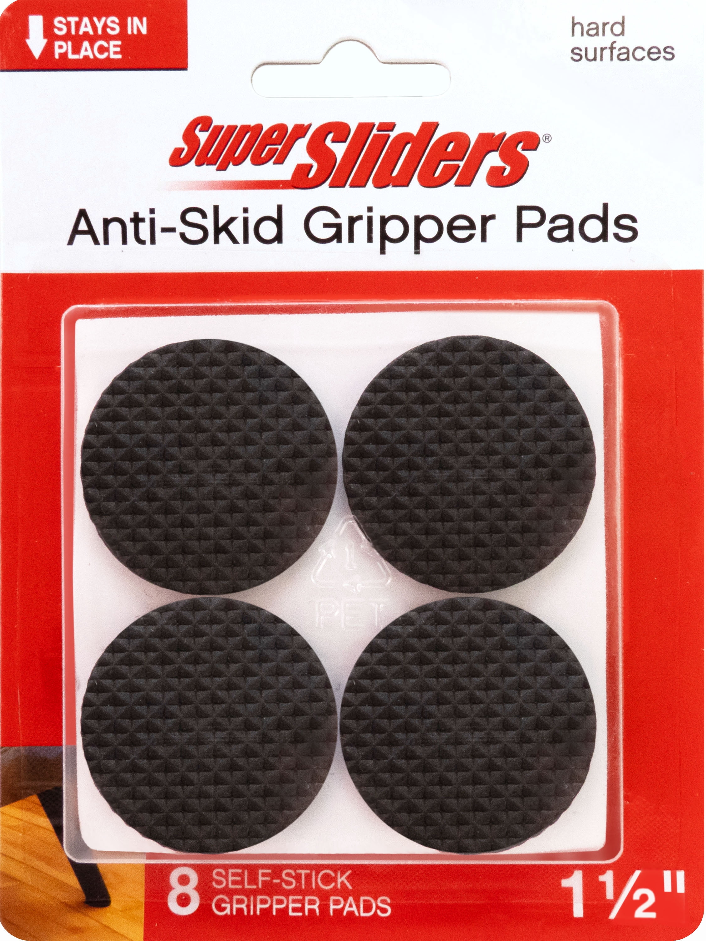 Super Sliders 1-1/2 Inch Peel and Stick Non-Slip Gripper Pads for Furniture, Rubber Pads for Floor Protection – 8-Pack, Black