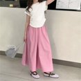 thumbnail image 6 of MZXELPRJD 2pcs Outfits for Girls Short Sleeve Lace Trim Plain Button Down Tops Wide Leg Pants Kids Trendy Loose Fit Toddler Girl Clothing Set, 6 of 9