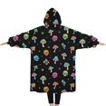 thumbnail image 2 of Oversized Wearable Blanket Hoodie,Black Colorful Skull Mushroom Pattern Sherpa Blanket Hoodie with Super Pockets,Super Warm Fuzzy Pullover for Women & Men, 2 of 6