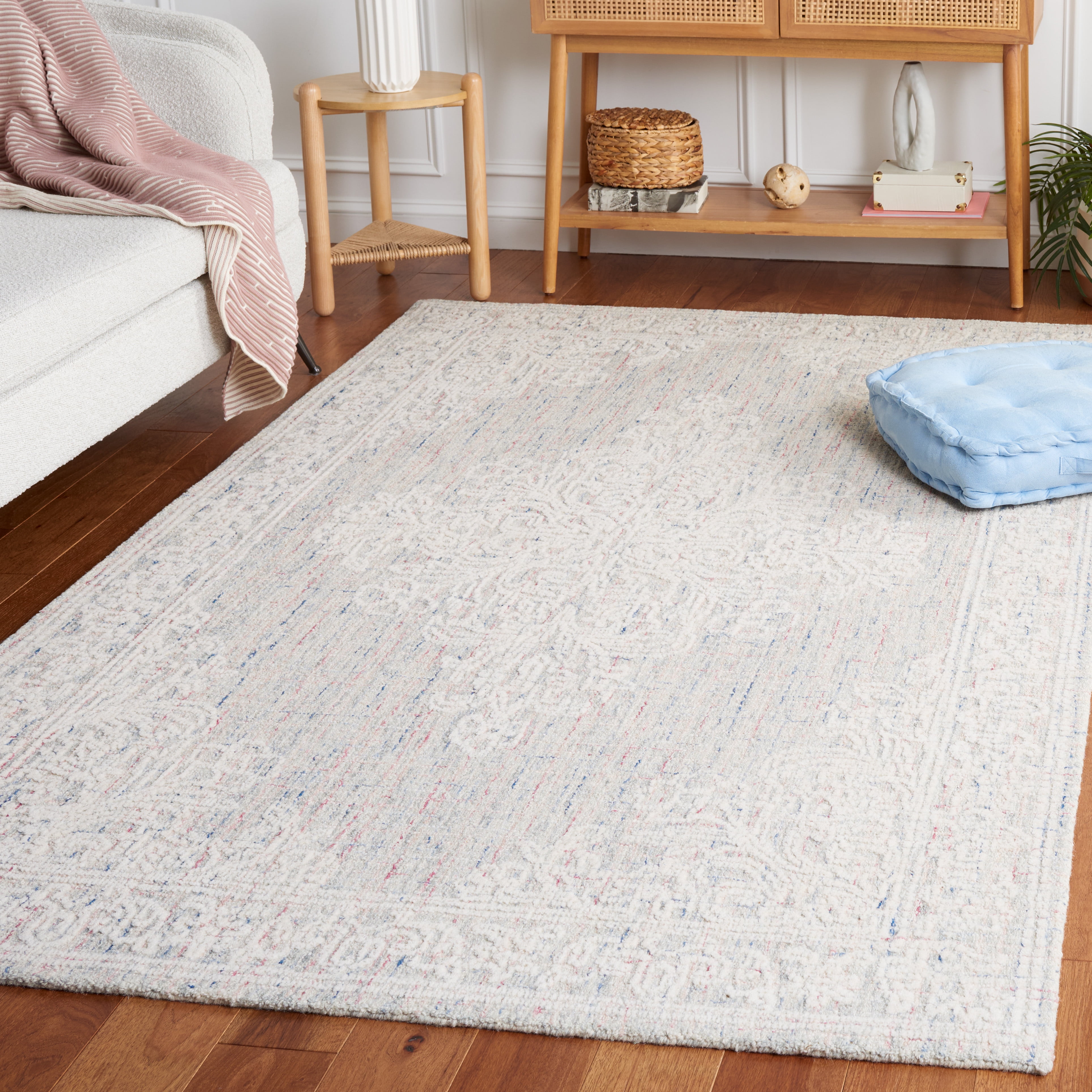 SAFAVIEH Ebony Ace Bordered Area Rug, Light Grey/Ivory, 3' x 5'