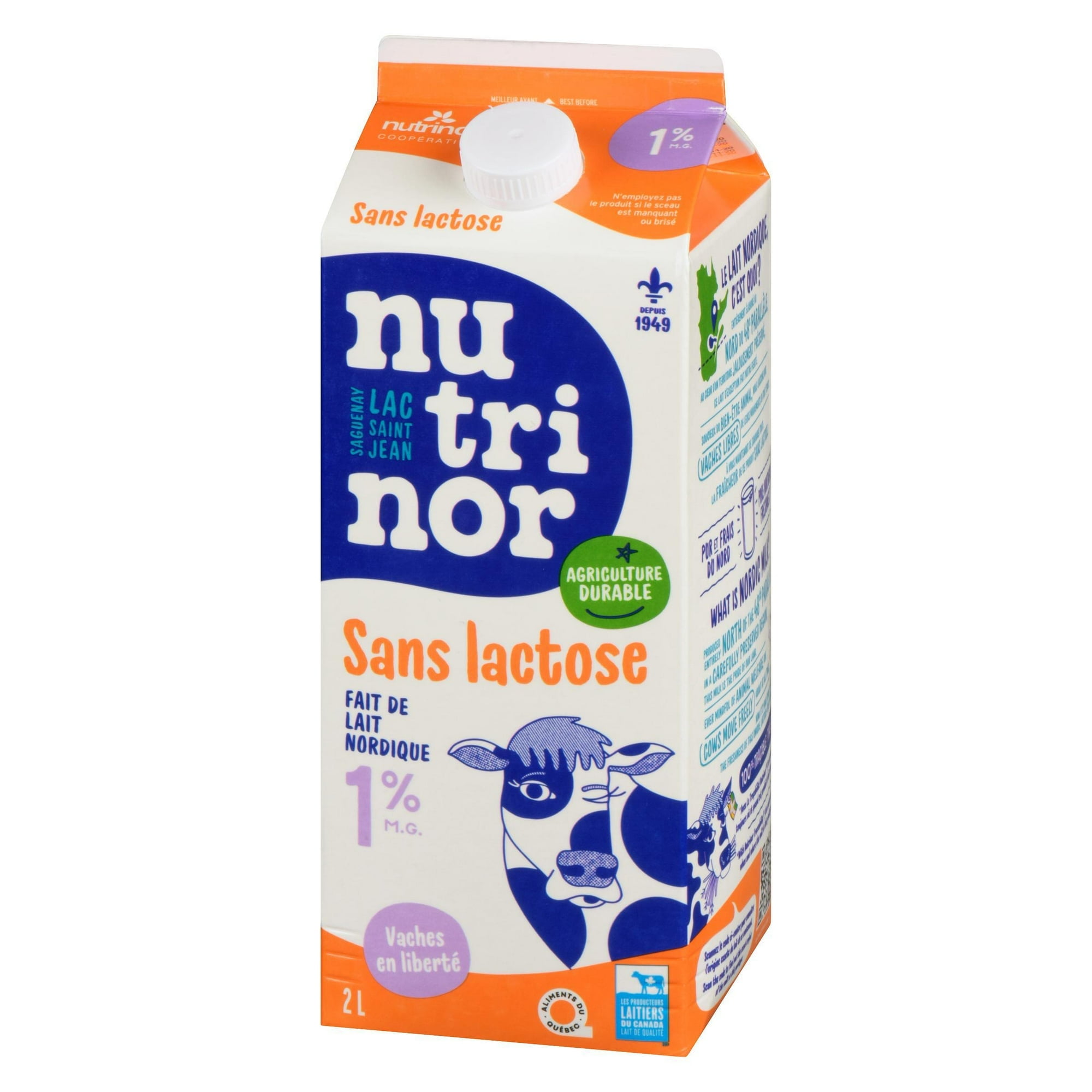2L Lait sans lactose 1% Nutrinor Fait de lait Nordique