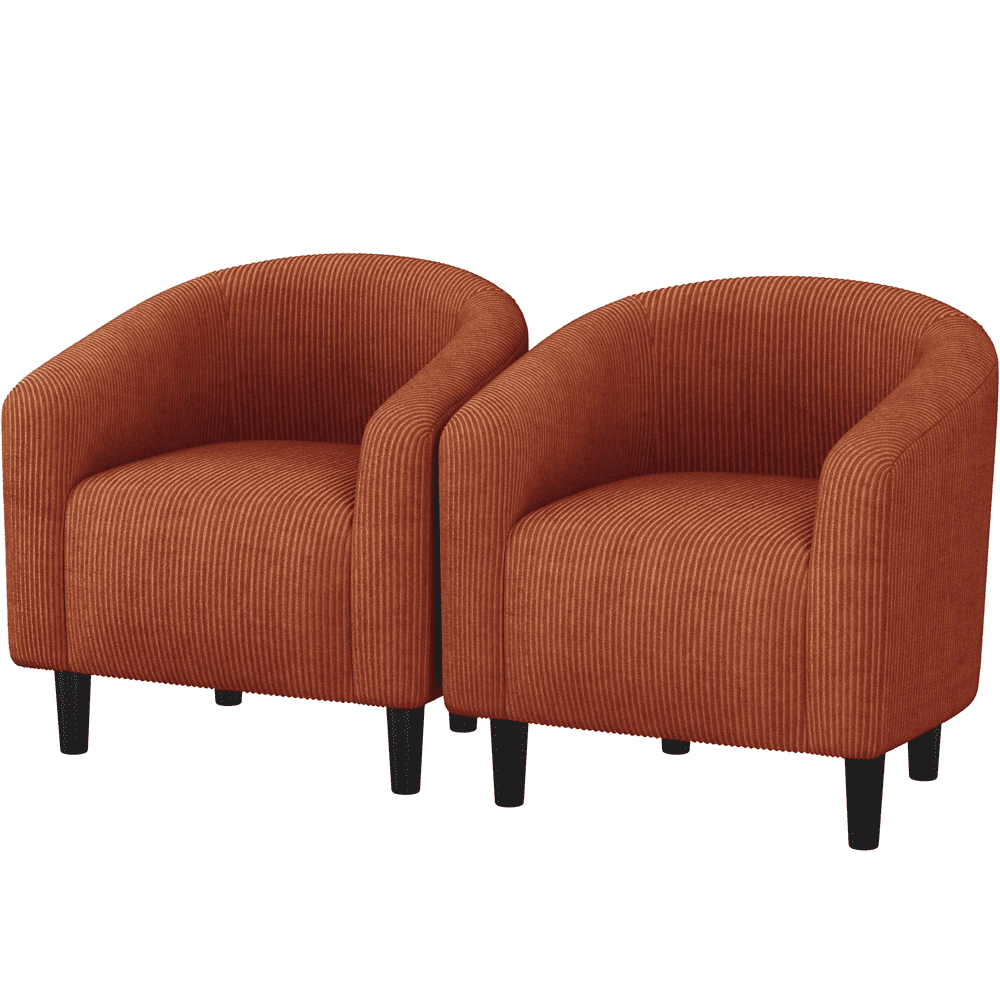 Renwick Corduroy Fabric Accent Barrel Chair with Elastic Foam Fills, Set of 2, Brick Red
