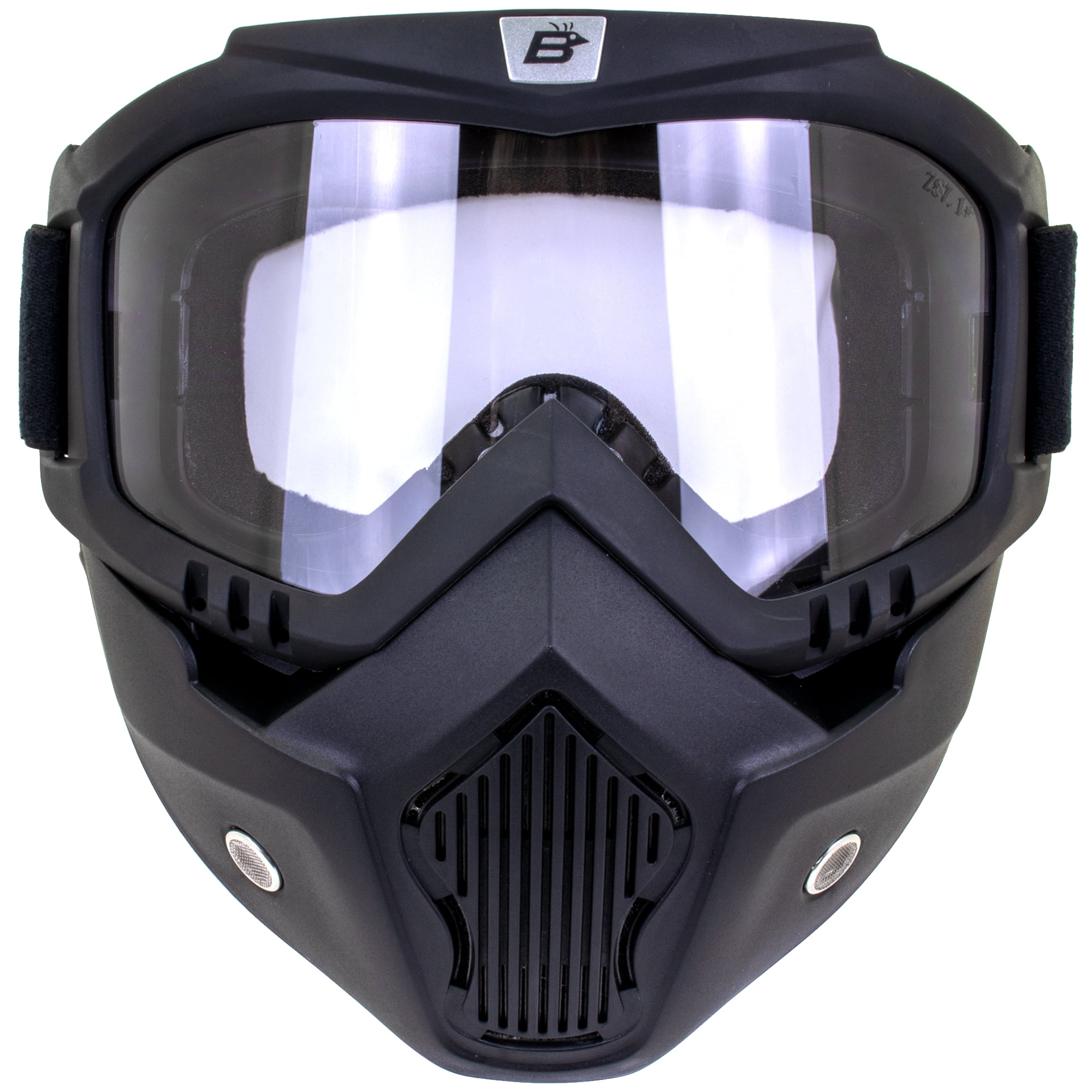 Birdz Skylark Motorcycle Black Goggles Face Mask ReflecTech Blue Mirror Lens