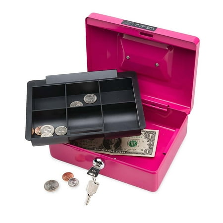 HearthSong - Colorful Metal Cash Box / Lock Box for Kids  Pink