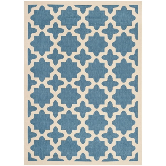 SAFAVIEH Courtyard Amanda Geometric Indoor/Outdoor Area Rug, Blue/Beige, 5'3" x 7'7"