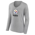 thumbnail image 2 of Women's Heather Gray Pittsburgh Steelers Logo Team Lockup Long Sleeve V-Neck T-Shirt, 2 of 3