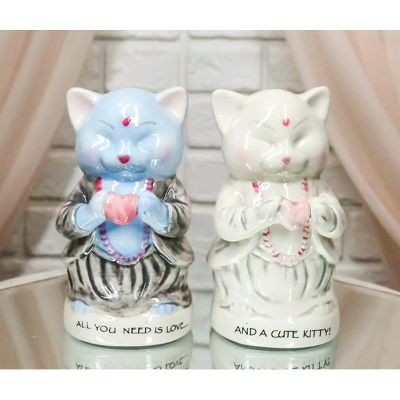 Master Meow Buddha Cats Meditating Love And Kitty Ceramic Salt Pepper Shaker Set