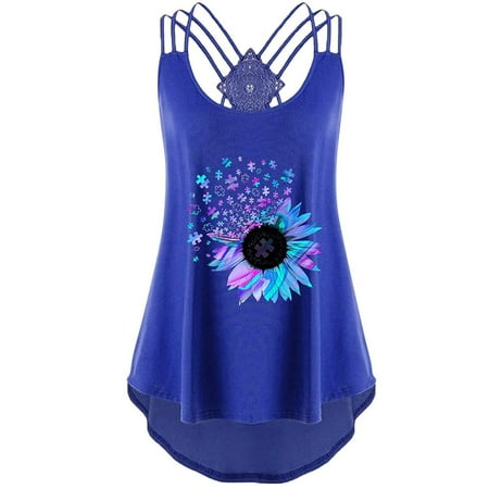 

FREE SHIPPING-camisole Women Sunflower Print Sleeveless Bandages Vest Top Strappy Tank Tops nightgowns for women lingerie valentines day birthday gifts Blue