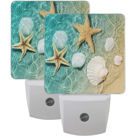 

Summer Beach Starfishs Night Light Set Of 2 Seashells Ocean Sea Plug-In Led Nightlights Auto Dusk-To-Dawn Sensor Lamp For Bedroom Bathroom Kitchen Hallway Stairs