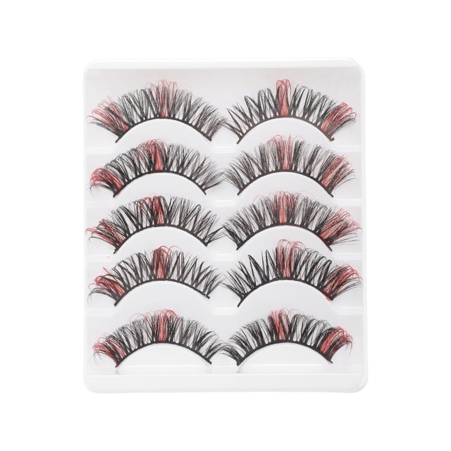 Unique Bargains 5 Pair 3D Curly Mix Color False Eyelashes for Makeup Red