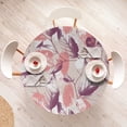 thumbnail image 4 of Ambesonne Leaves Pattern Fitted Round Tablecloth, Grunge Leafy Artwork, 36"- 40" Diameter, Coral Plum Eggshell, 4 of 5