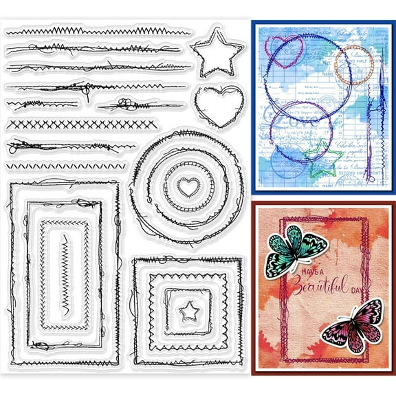 Sewing Thread Lace Clear Stamps for DIY Scrapbooking Sewing Thread Border Silicone Clear Stamp Seals 8.3x5.8inch Transparent Stamps for Cards Making Photo Album Journal Home Decoration
