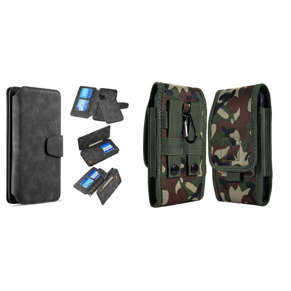 Clutch Wallet Detachable Case and Belt Holster Pouch for iPhone 14 Plus (Black/Jungle)