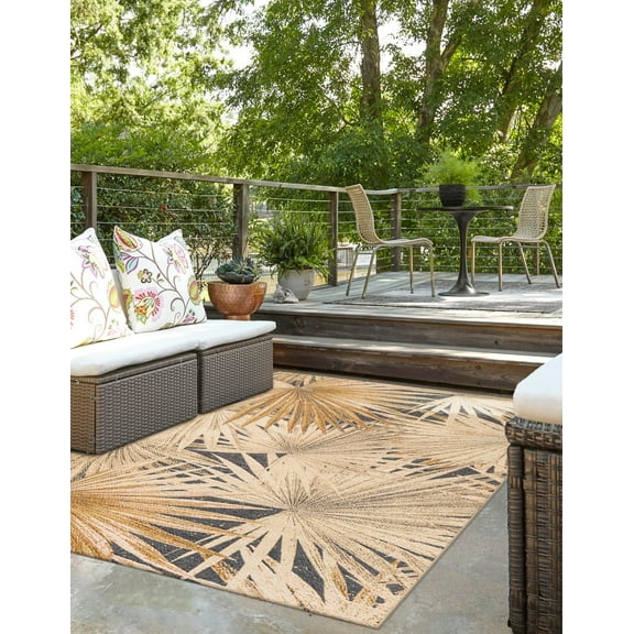 Unique Loom Outdoor Botanical Collection Area Rug - Meadow (5' 1" x 8' Rectangle Multi/Beige)