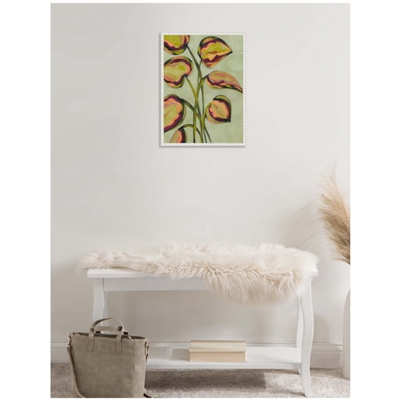 Kate and Laurel Vibrant Foliage Framed Canvas Wall Art by Nikita Jariwala 18 x 24 Sylvie Beaded White, Modern, Abstract, Flowers Art for Wall Decor, Living Room, Bedroom